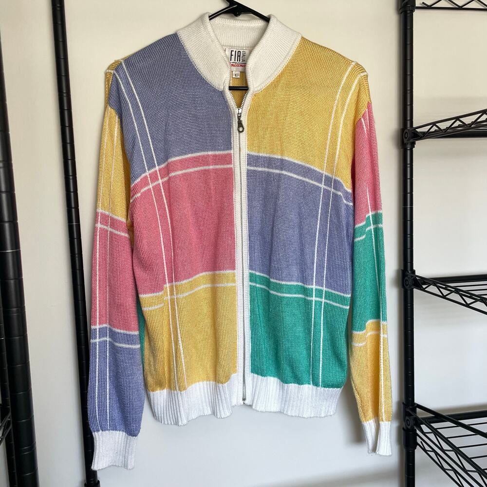 VTG Zip Up Fia Italia Sweater Womens Size Large Handloomed Italy Colorblock